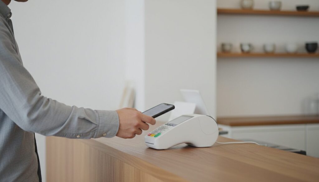 NFCにスマホをかざしている様子